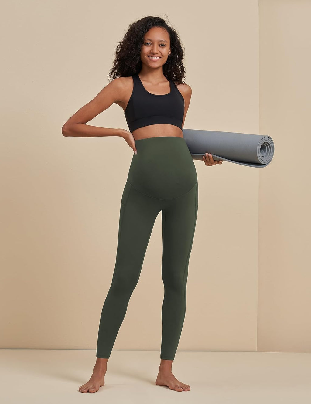 Women'S Maternity Workout Leggings over the Belly Pregnancy Yoga Pants with Pockets Soft Activewear Work Pants