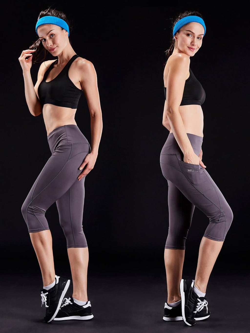Women'S Tummy Control High Waist Capri Running Leggings Yoga Pants with Pocket