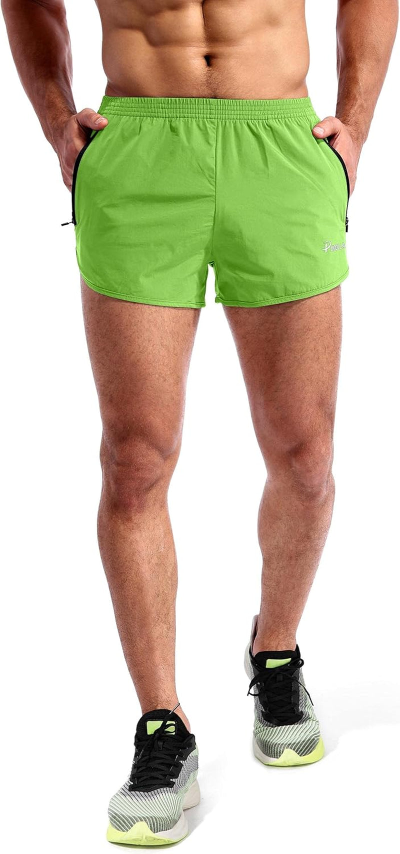 Men’S Running Shorts 3 Inch Quick Dry Gym Athletic Workout Shorts for Men with Zipper Pockets