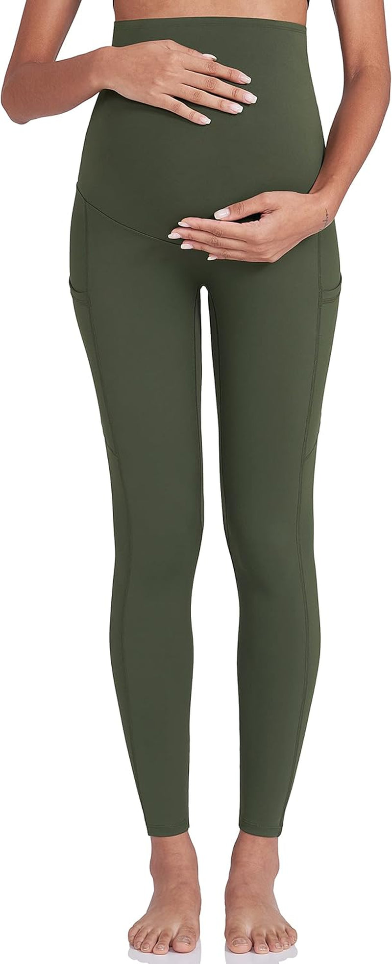 Women'S Maternity Workout Leggings over the Belly Pregnancy Yoga Pants with Pockets Soft Activewear Work Pants