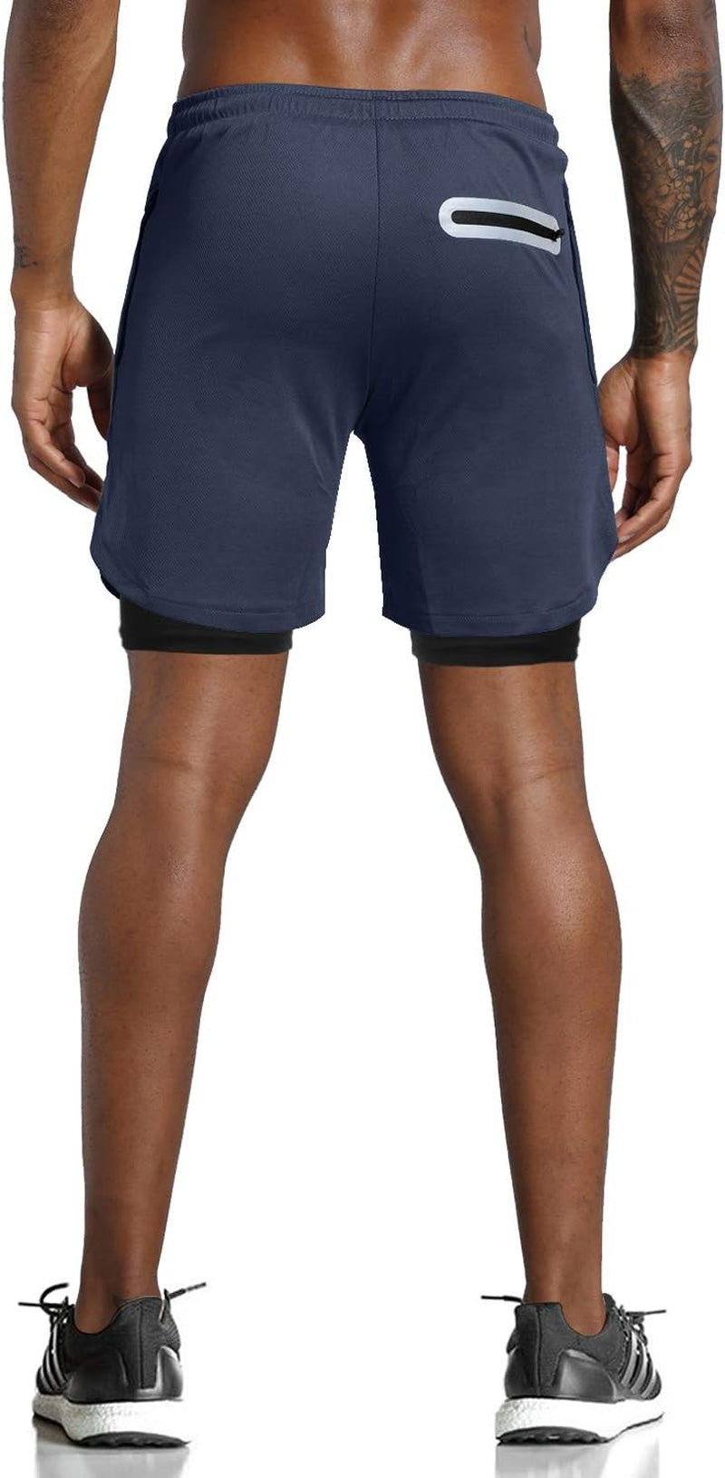 Men'S 2 in 1 Workout Running Shorts Lightweight Training Yoga Gym 7" Short with Zipper Pockets