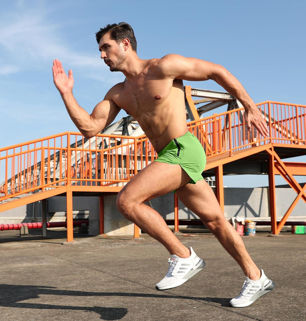 Men’S Running Shorts 3 Inch Quick Dry Gym Athletic Workout Shorts for Men with Zipper Pockets