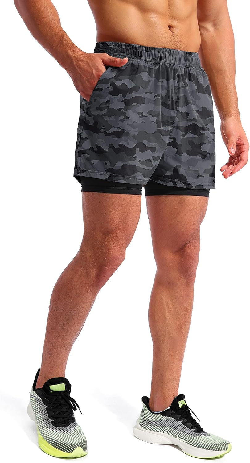 Men’S 2 in 1 Running Shorts 5"/7" Quick Dry Gym Athletic Workout Shorts for Men with Phone Pockets