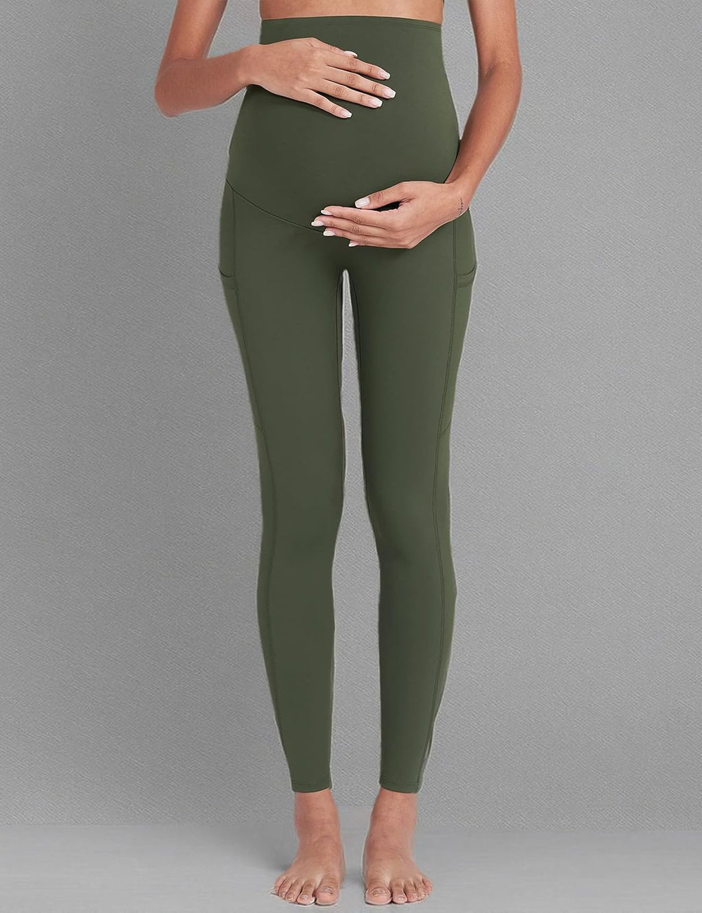 Women'S Maternity Workout Leggings over the Belly Pregnancy Yoga Pants with Pockets Soft Activewear Work Pants