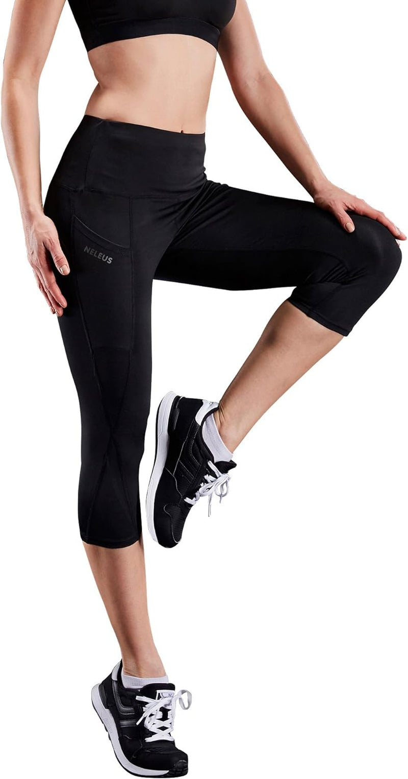 Women'S Tummy Control High Waist Capri Running Leggings Yoga Pants with Pocket