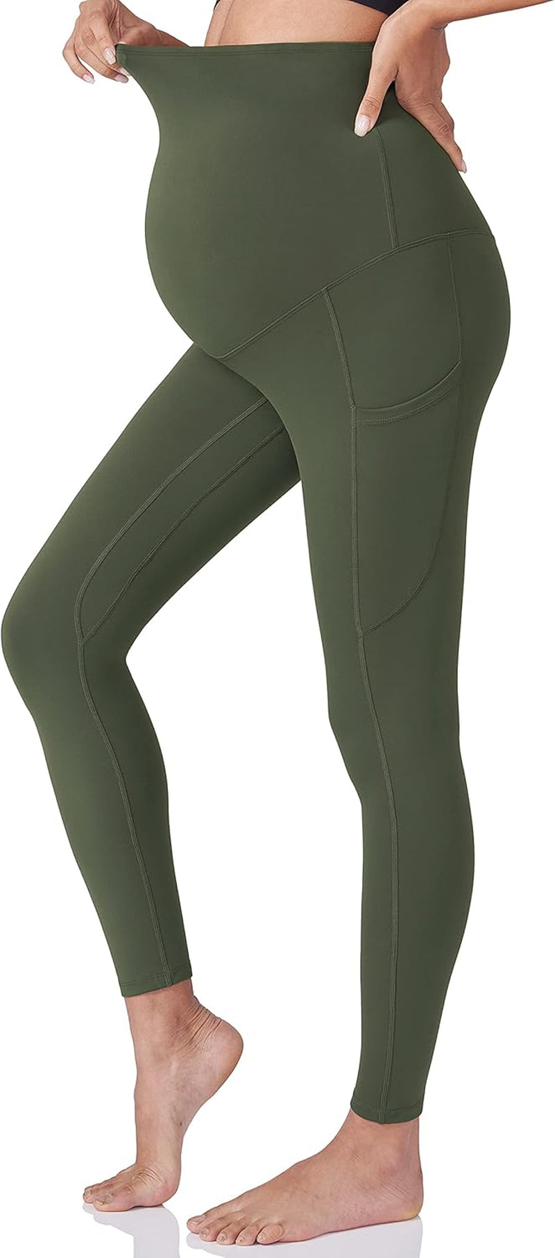 Women'S Maternity Workout Leggings over the Belly Pregnancy Yoga Pants with Pockets Soft Activewear Work Pants