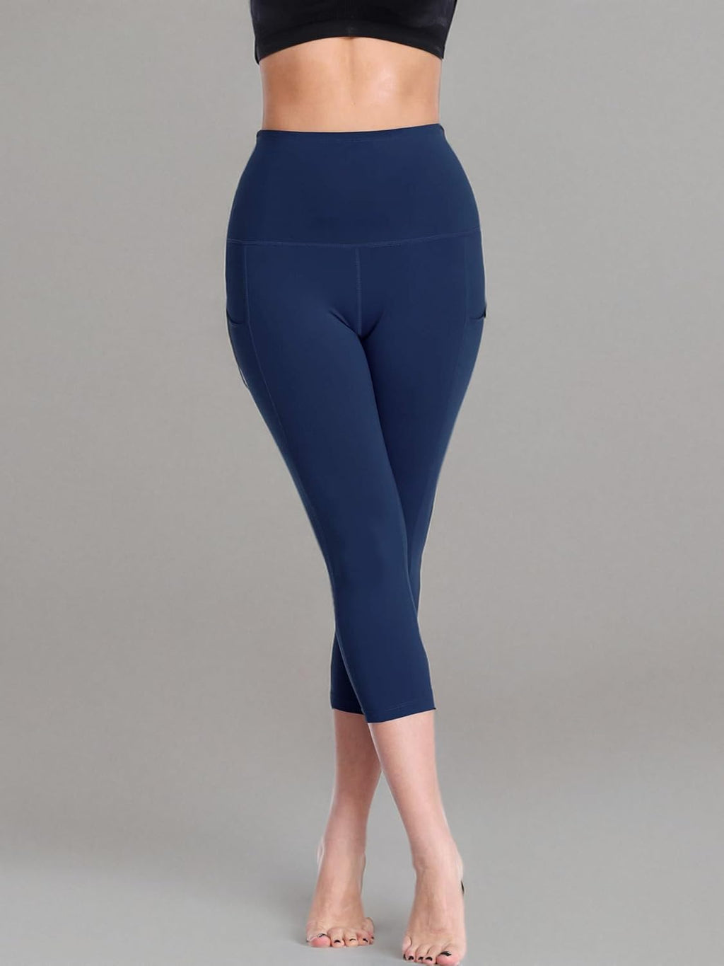 Women'S Tummy Control High Waist Capri Running Leggings Yoga Pants with Pocket