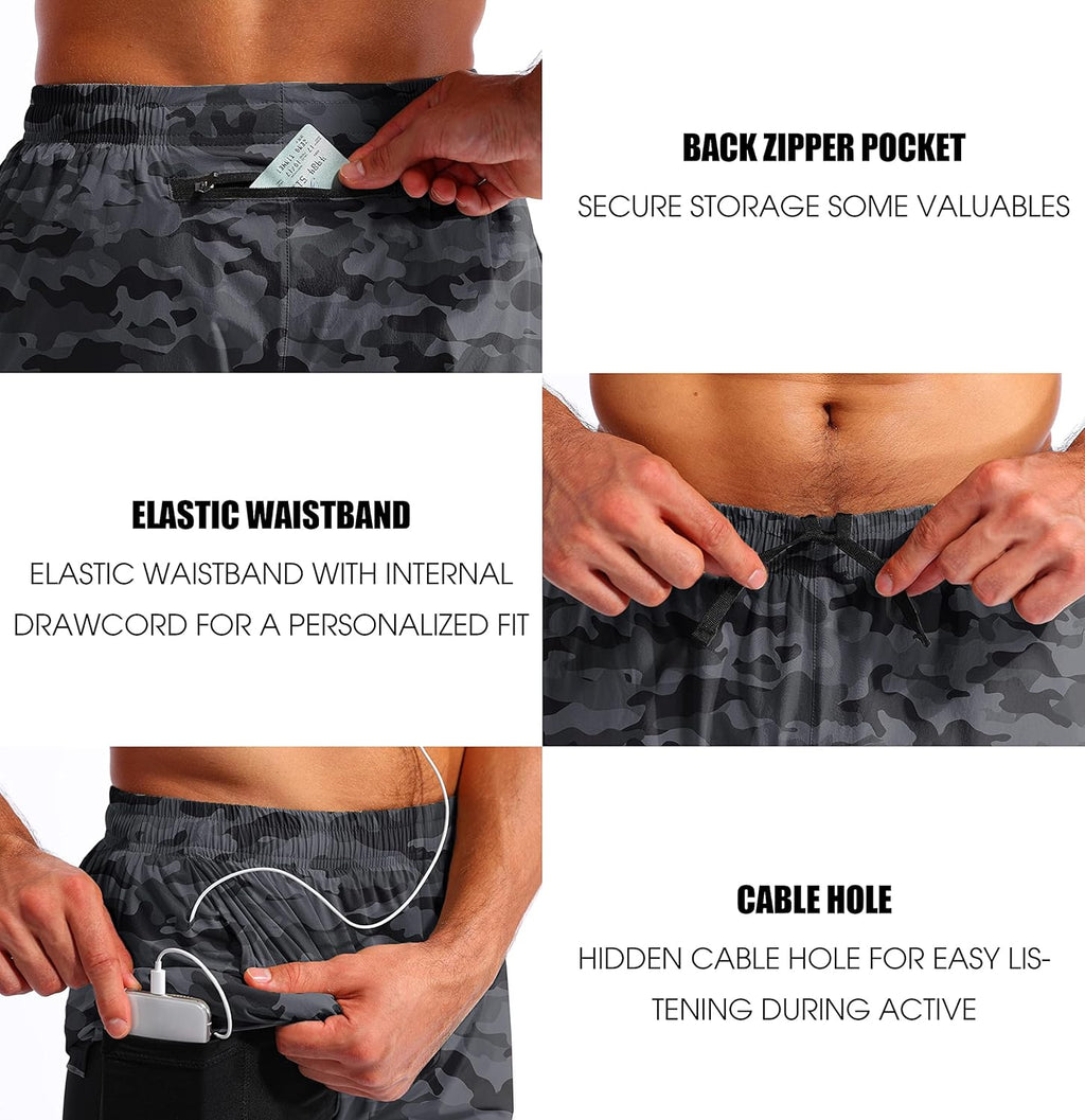 Men’S 2 in 1 Running Shorts 5"/7" Quick Dry Gym Athletic Workout Shorts for Men with Phone Pockets
