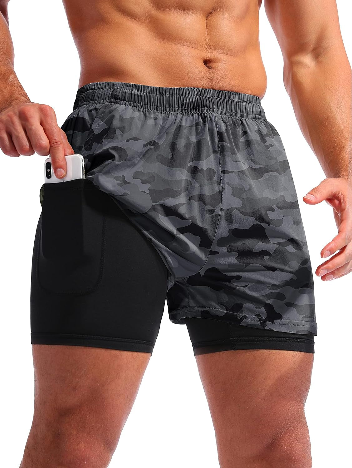 Men’S 2 in 1 Running Shorts 5"/7" Quick Dry Gym Athletic Workout Shorts for Men with Phone Pockets